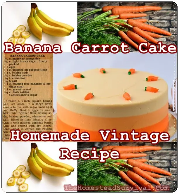 Banana Carrot Cake Homemade Vintage Recipe - Old Fashioned Baking - The Homestead Survival 