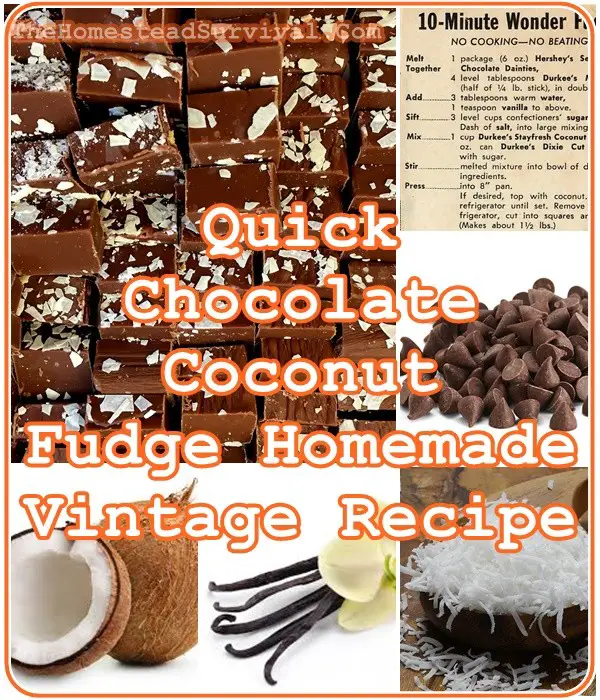 Quick Chocolate Coconut Fudge Homemade Vintage Recipe - The Homestead Survival - Old Fashion Cooking