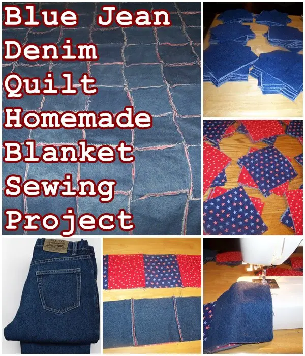 Blue Jean Denim Quilt Homemade Blanket Sewing Project -The Homestead Survival - Frugal Sewing 