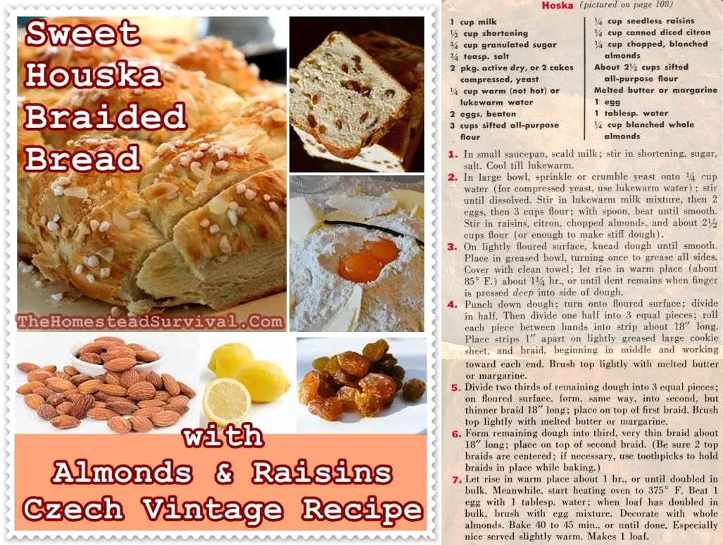 Sweet Houska Braided Bread with Almonds & Raisins Czech Vintage Recipe - The Homestead Survival 